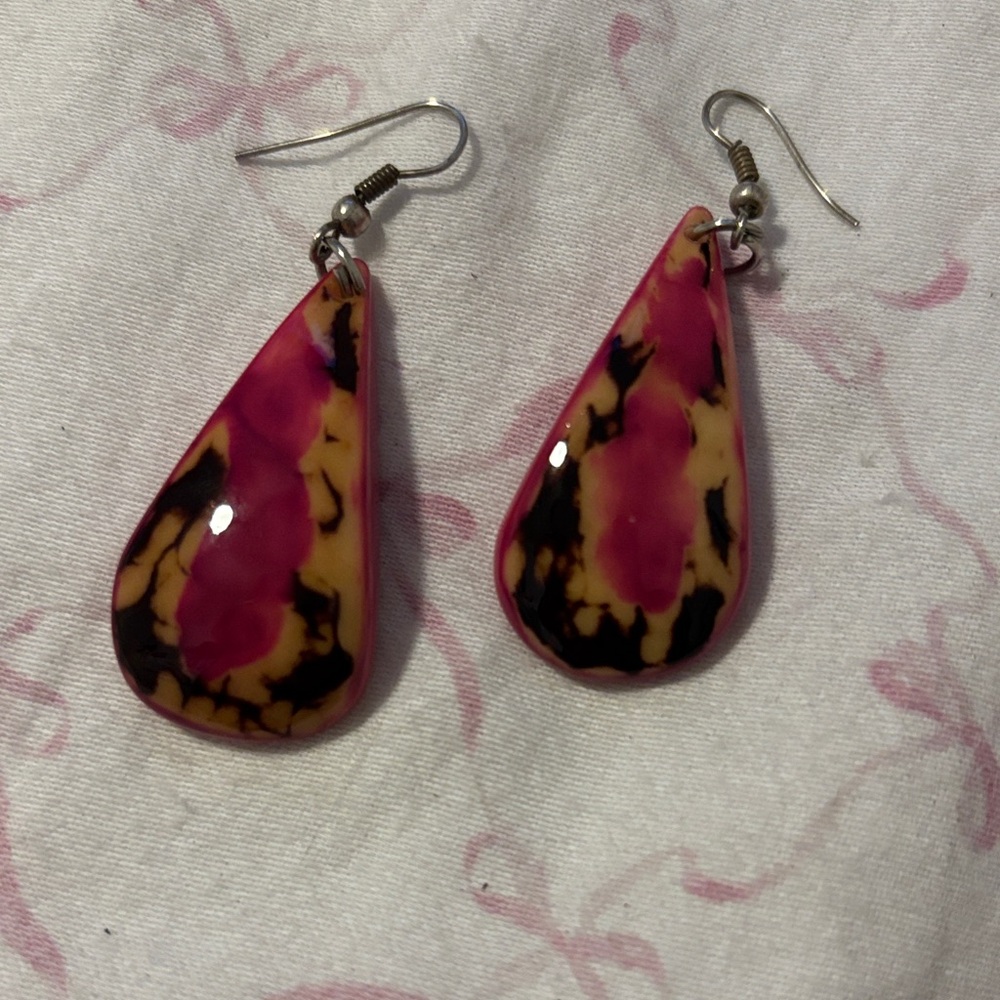 Pink and Black Teardrop Earrings
